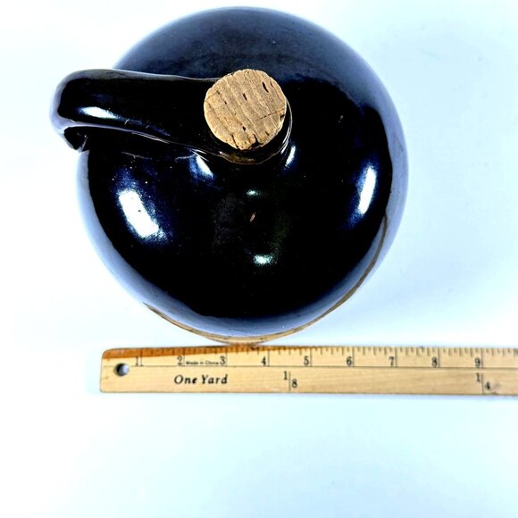 Vintage Stoneware Whiskey Jug Brown & Cream Glazed Pottery Crock w/ Cork Handle - Picture 13 of 13